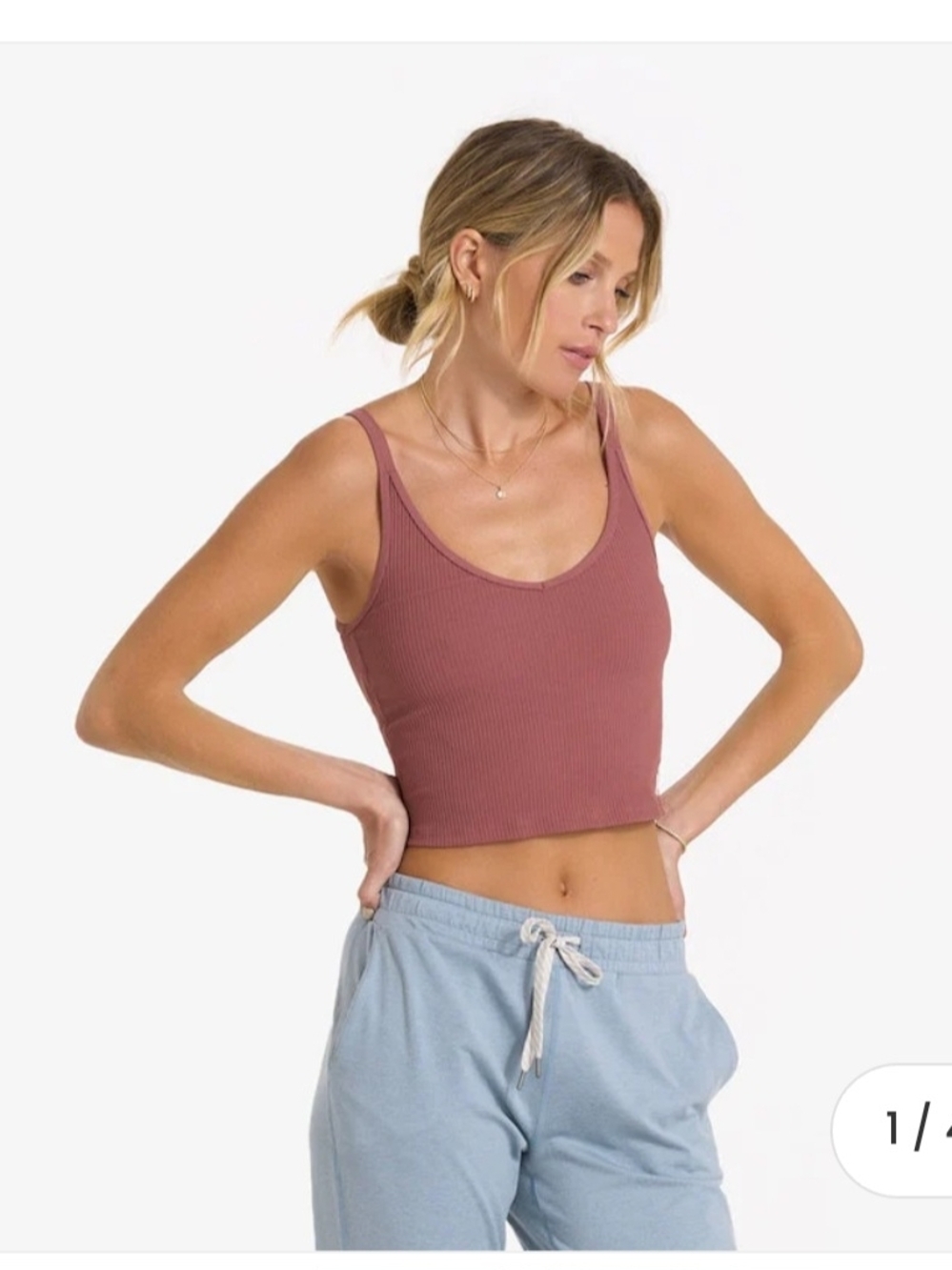 Vuori Ribbed Studio Crop Tank - Rosewood